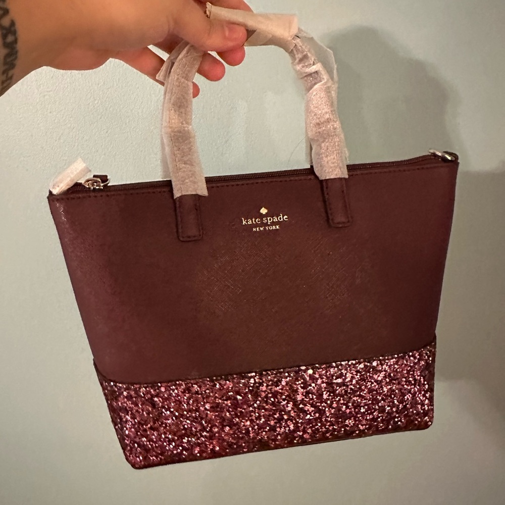 Kate Spade Women's Greta Court Cherrywood Glitter Small Crossbody Purse Handbag